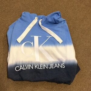 Medium Blue Calvin Klein Ombré Dip-Dyed Cropped Hoodie